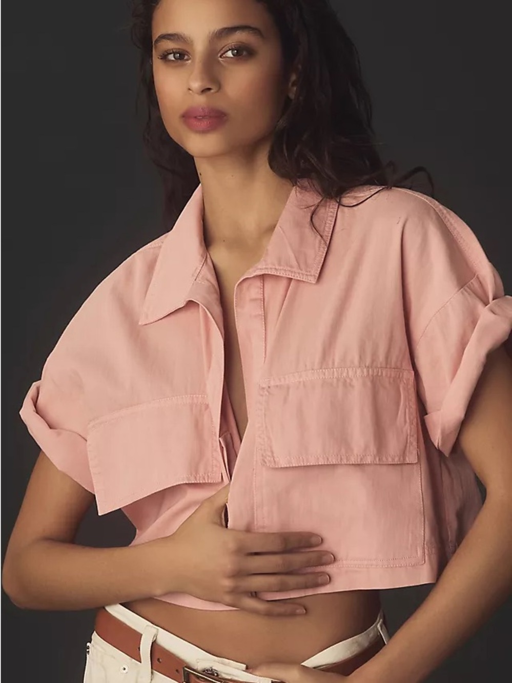 Pilcro Short-Sleeve Cropped Tee from Anthropologie -Pink